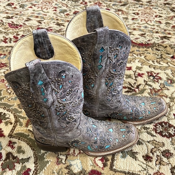 Womens Corral Vintage Turquoise Inlay & Stud Cowgirl Boots A1149 - Picture 6 of 15